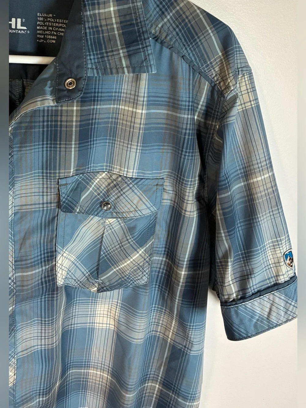 Kuhl Konquer Short Sleeve Shirt, Snap Front, Blue/Gray, Men’s Medium